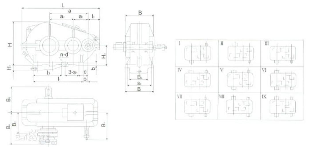 ZQA圓柱齒輪減速機外形、安裝尺寸圖
